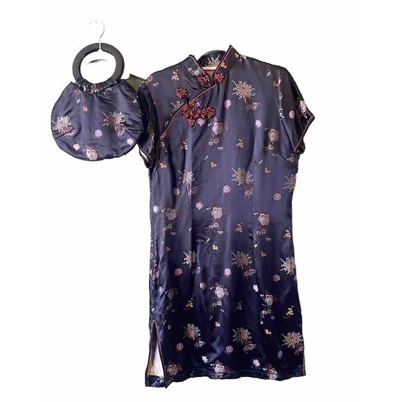 Unbranded Other - Cheongsam Dress Womens Large* & Purse Black Satin Geisha Oriental Asian Mini